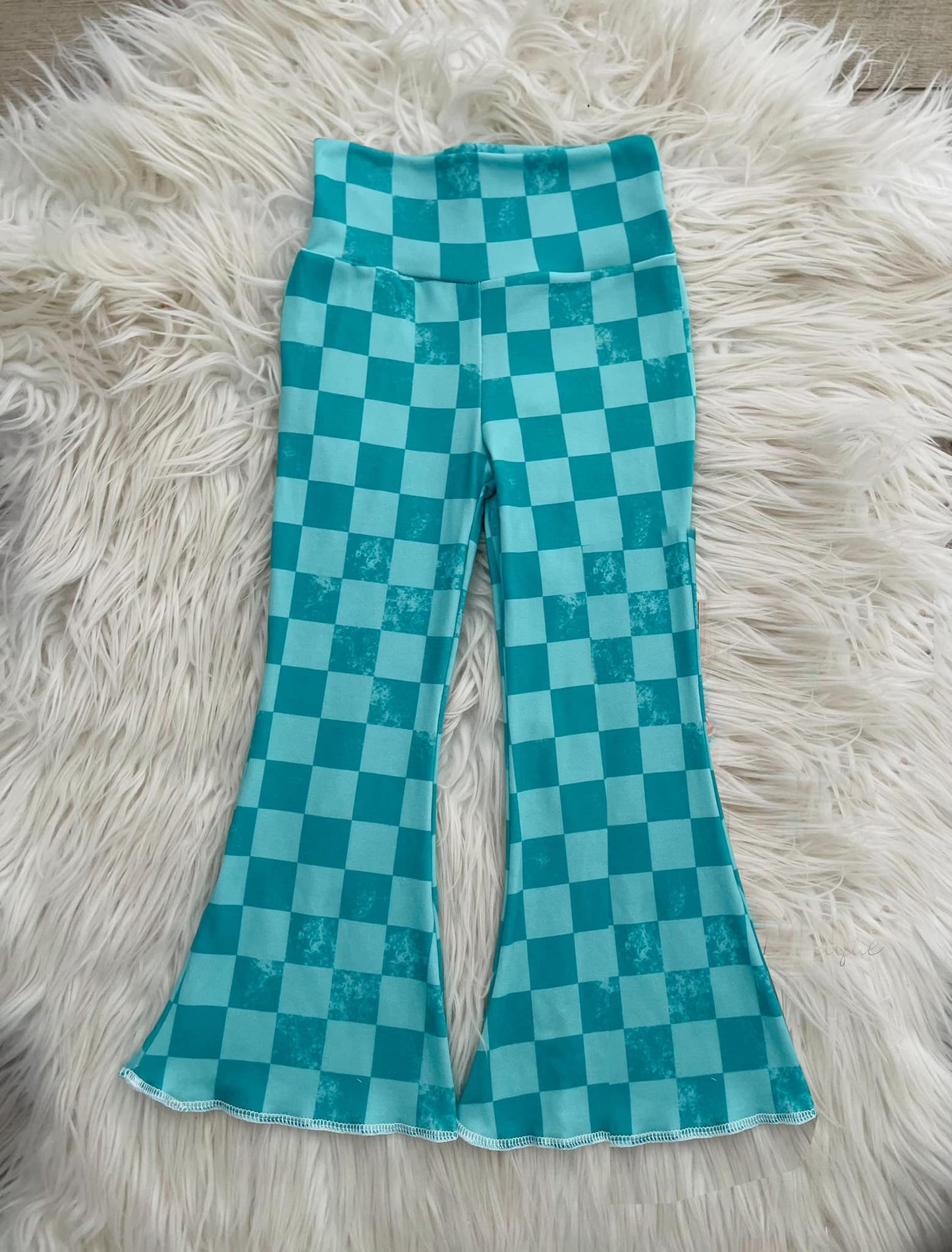 (Custom Design Preorder MOQ 5)  Blue Plaid Print Girls Pants