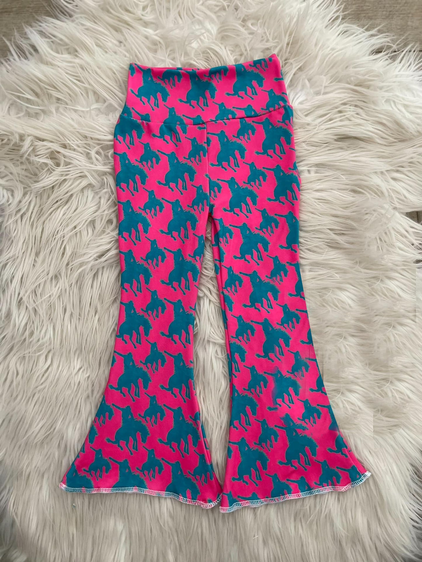 (Custom Design Preorder MOQ 5)  Hot Pink Rodeo Print Girls Western Pants