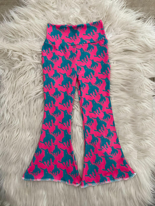 (Custom Design Preorder MOQ 5)  Hot Pink Rodeo Print Girls Western Pants