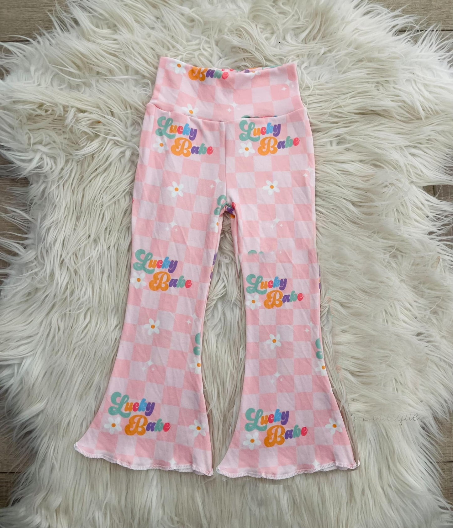 (Custom Design Preorder MOQ 5)  Pink Plaid Flowers Print Girls Pants