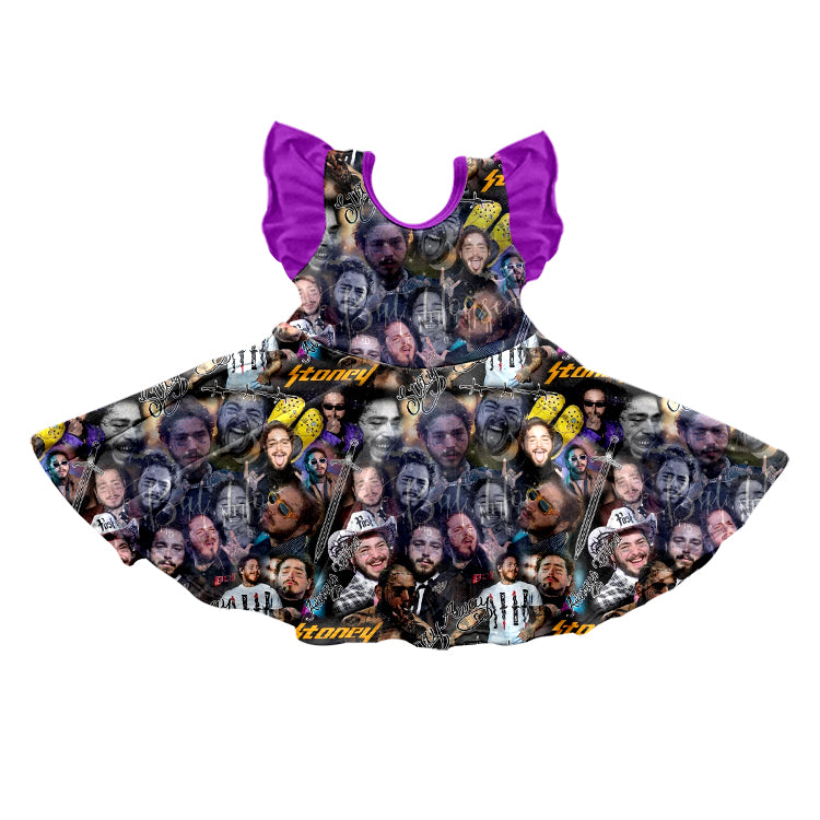 (Custom Design Preorder MOQ 5) Black Signer Print Girls Summer Knee Length Dress