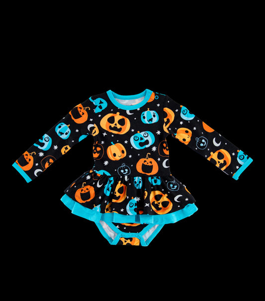 (Custom Design Preorder MOQ 5) Pumpkin Print Baby Girls Halloween Romper