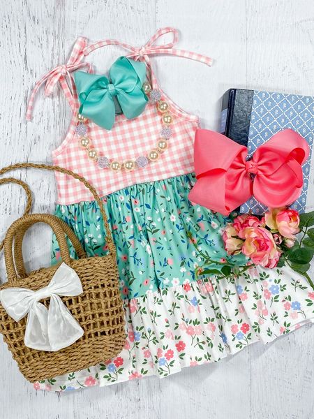 (Custom Design Preorder MOQ 5) Flowers Print Girls Summer Strap Knee Length Dress