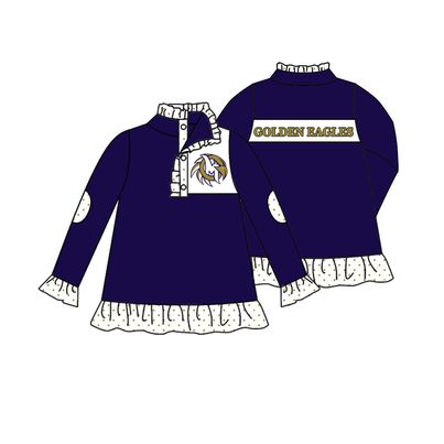 (Custom Design Preorder MOQ 5) Navy Football Team's Print Girls Long Sleeve Buttons Pullover Shirts