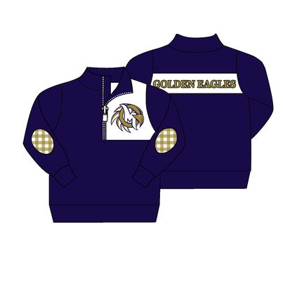 (Custom Design Preorder MOQ 5) Navy Football Team's Print Boys Long Sleeve Zipper Pullover Shirts