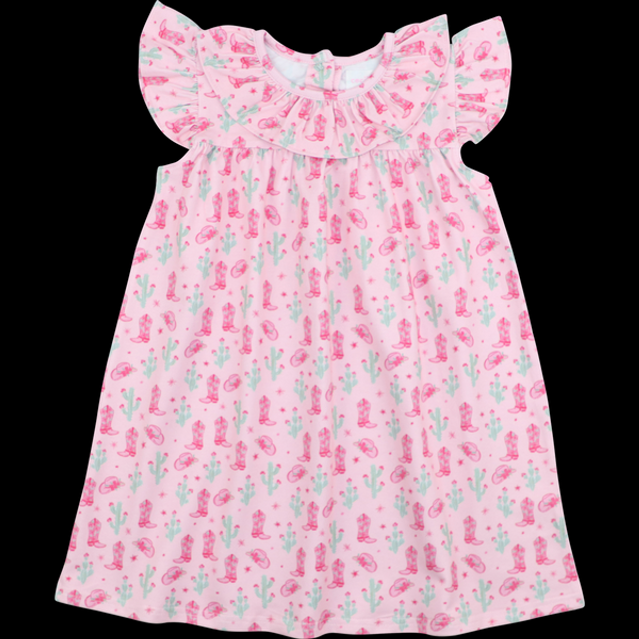 (Custom Design Preorder MOQ 5) Boots Hat Cactus Pink Print Girls Western Summer Knee Length Dress