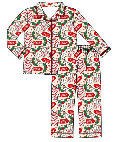 (Custom Design MOQ 5)Christmas Little Debbie Cakes Print Boys Pajamas Clothes Set