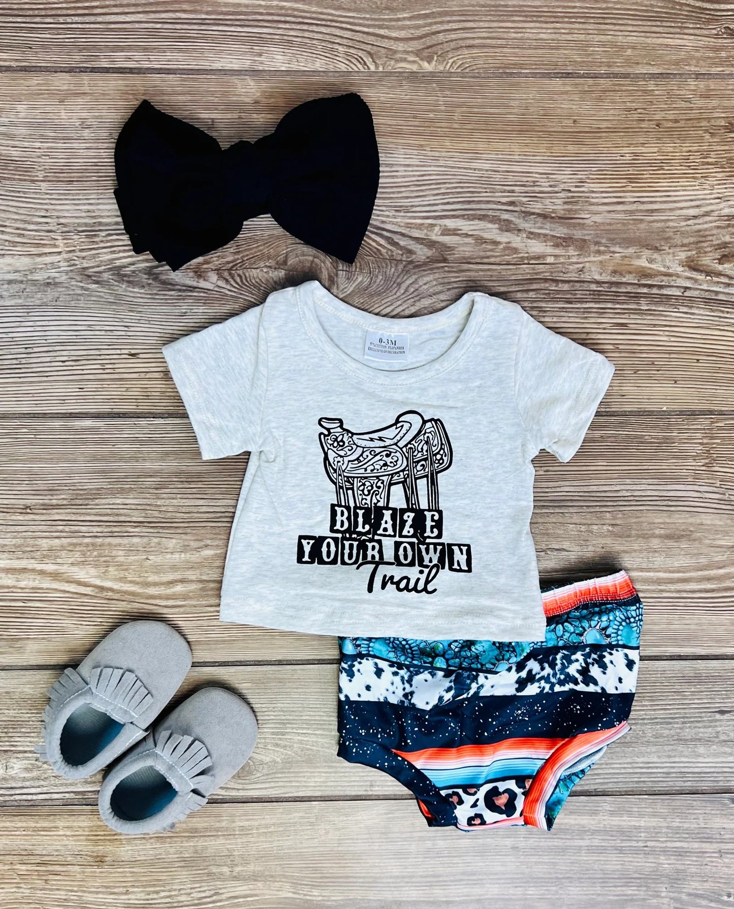(Custom Design Preorder MOQ 5) Western Print Baby Girls Summer Bummie Set