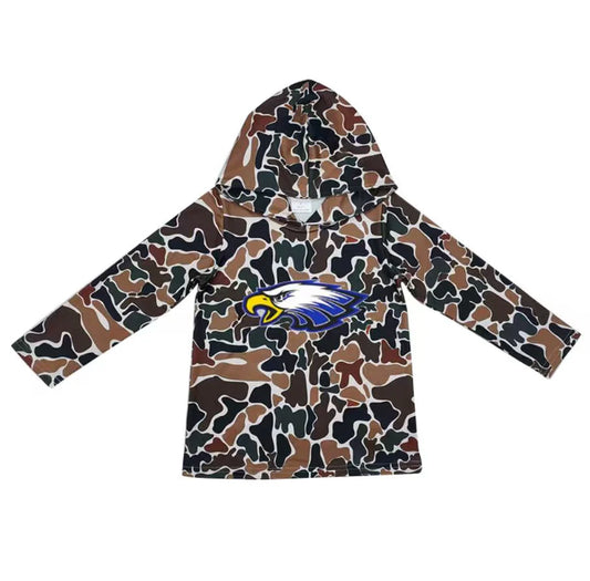 (Custom Design Preorder MOQ 5) Team Eagles Brown Camo Print Kids Long Sleeve Hoodie Top