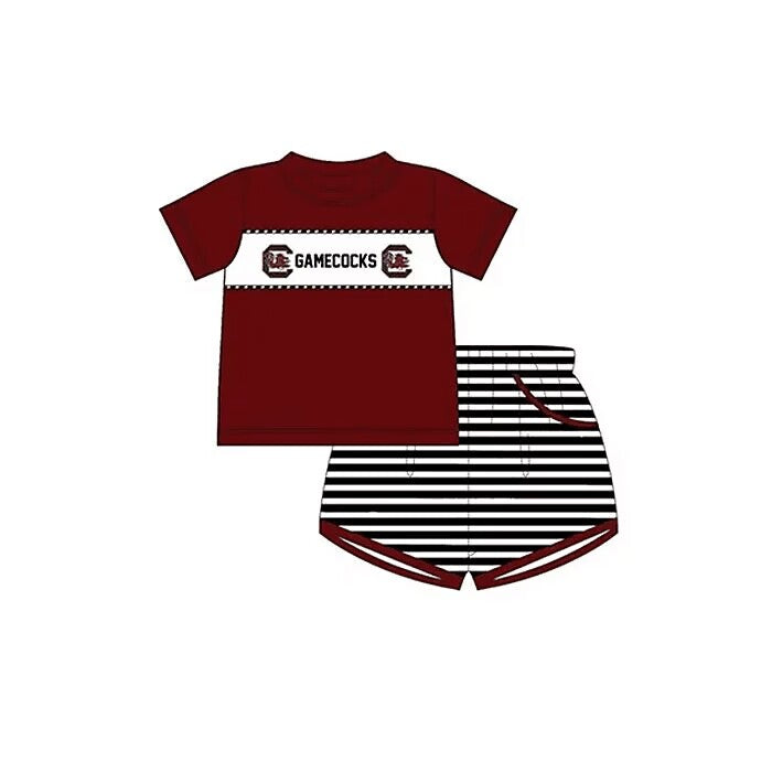 (Custom Design Preorder MOQ 5)  Team's GAMECOCKS Print Boys Summer Clothes Set