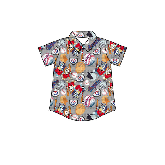 (Custom Design Preorder MOQ 5) Cartoon Dog Baseball Print Boys Summer Tee Shirts Top