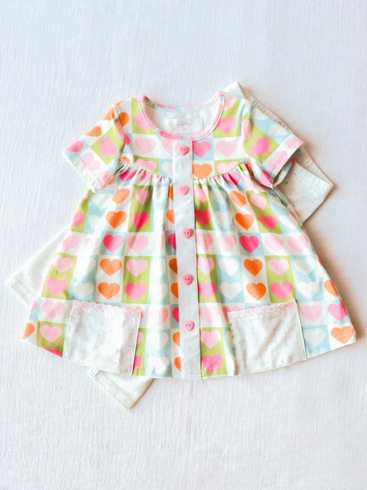 (Custom Design Preorder MOQ 5) Colorful Heart Tunic Top Shorts Girls Summer Clothes Set