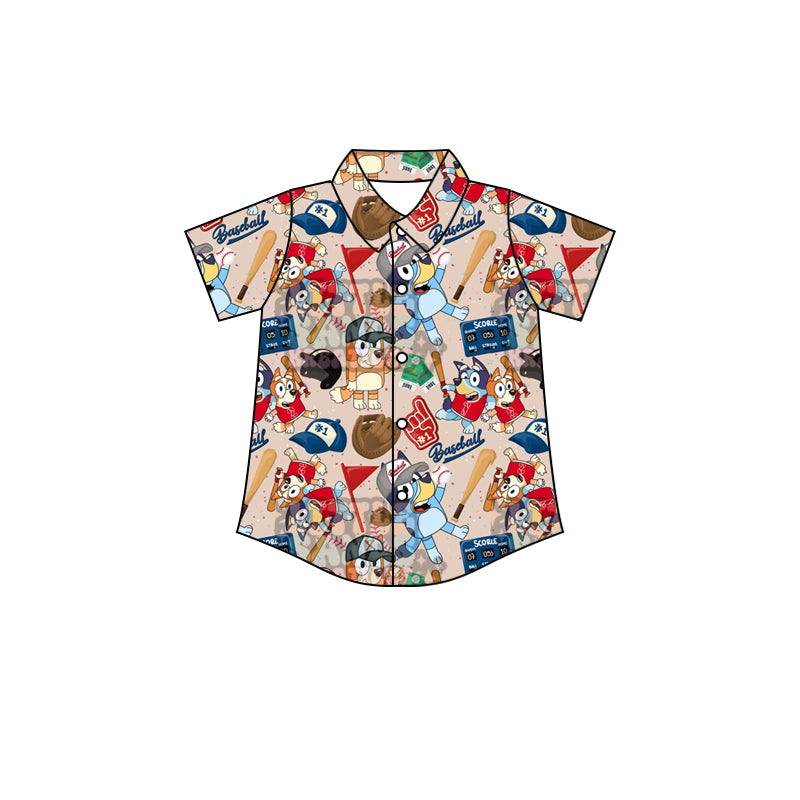 (Custom Design Preorder MOQ 5) Cartoon Dog Baseball Print Boys Summer Tee Shirts Top