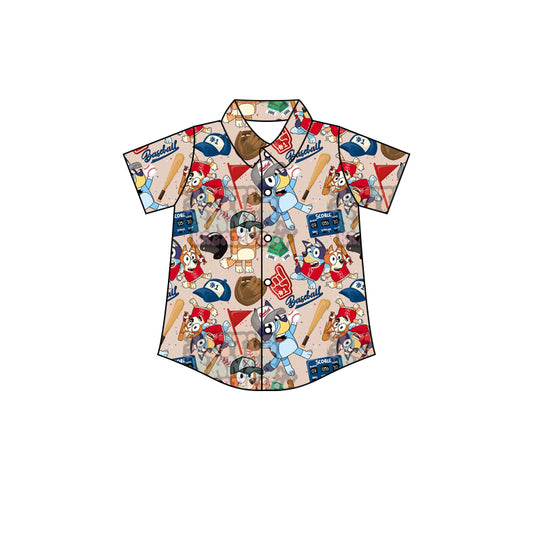 (Custom Design Preorder MOQ 5) Cartoon Dog Baseball Print Boys Summer Tee Shirts Top