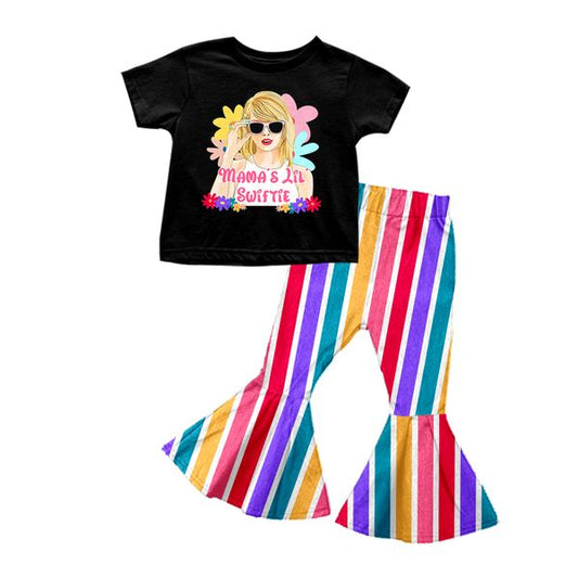 (Custom Design Preorder MOQ 5) Swiftie Flowers Top Colorful Stripes Bell Pants Girls Clothes Set