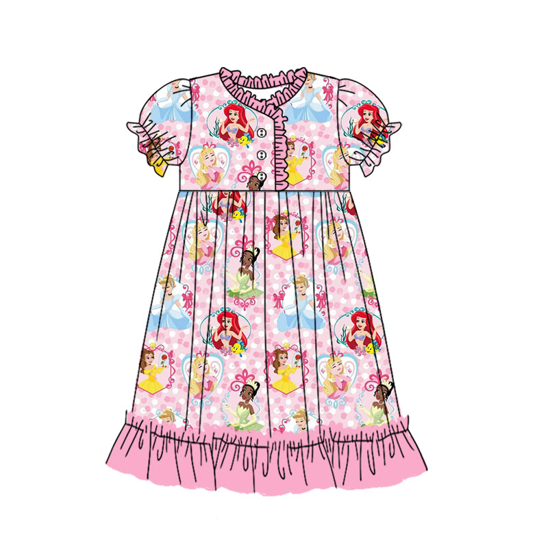 12.16(Custom Design Preorder MOQ 5) Cartoon Princess Pink Print Girls Summer Ankle Length Nightdress