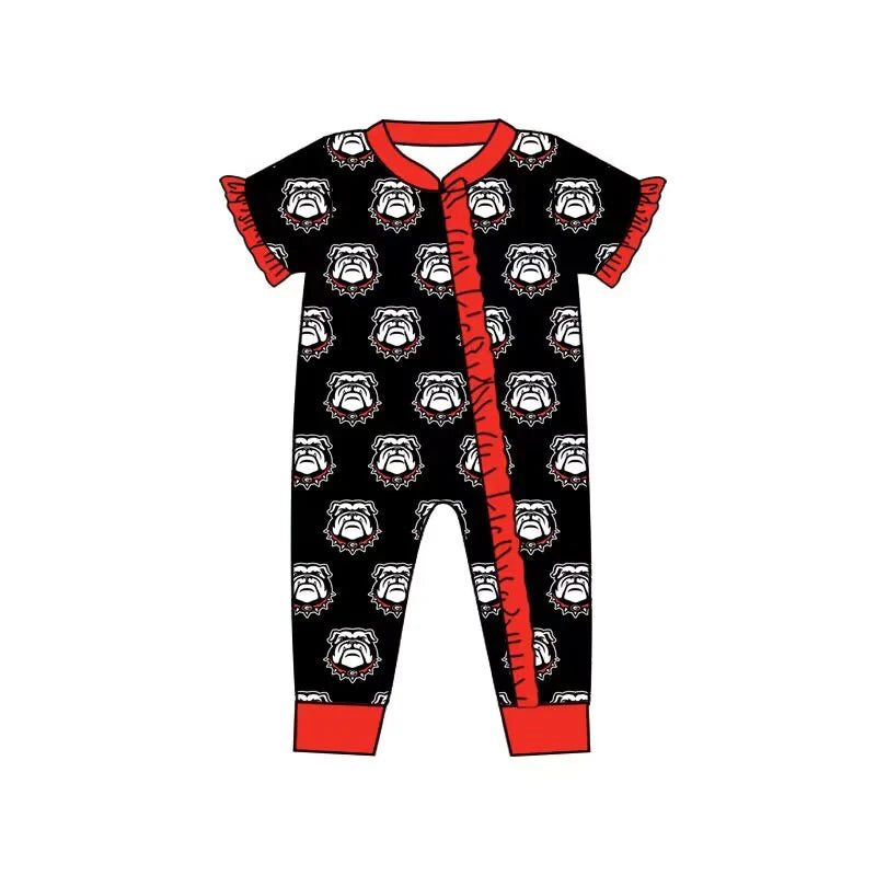 (Custom Design Preorder MOQ 5) Team's Georgia Print Baby Girls Zipper Sleeper Romper