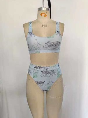 S0357 Adult Duck Print Woman 2 Pieces Swimsuits