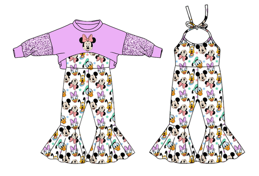 (Split Order Preorder) Deadline November 30 Purple Top Cartoon Mouse Jumpsuits Girls Fall Clothes Set