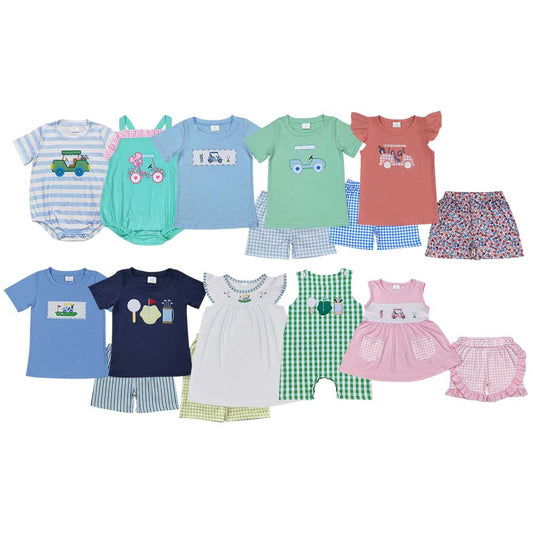 10 Items Golf Embroidery Stripes Print Sibling Summer Matching Clothes