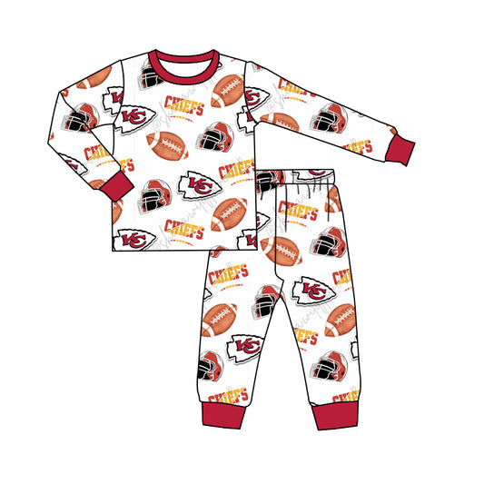 (Custom Design Preorder MOQ 5) Team's KC White Print Kids Fall Pajamas Clothes Set