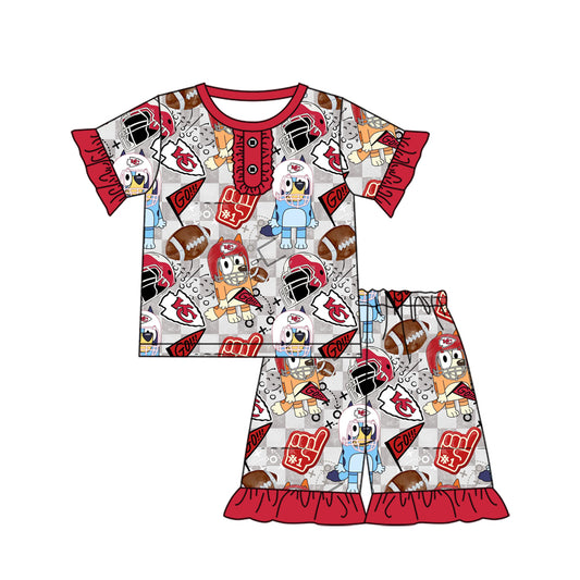 12.30(Custom Design Preorder MOQ 5) Team's KC Cartoon Dog Print Girls Summer Pajamas Clothes Set