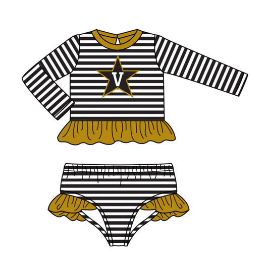 (Custom Design Preorder MOQ 5) Team's Vanderbilt Stripes Print Girls 2 Pieces Swimsuits