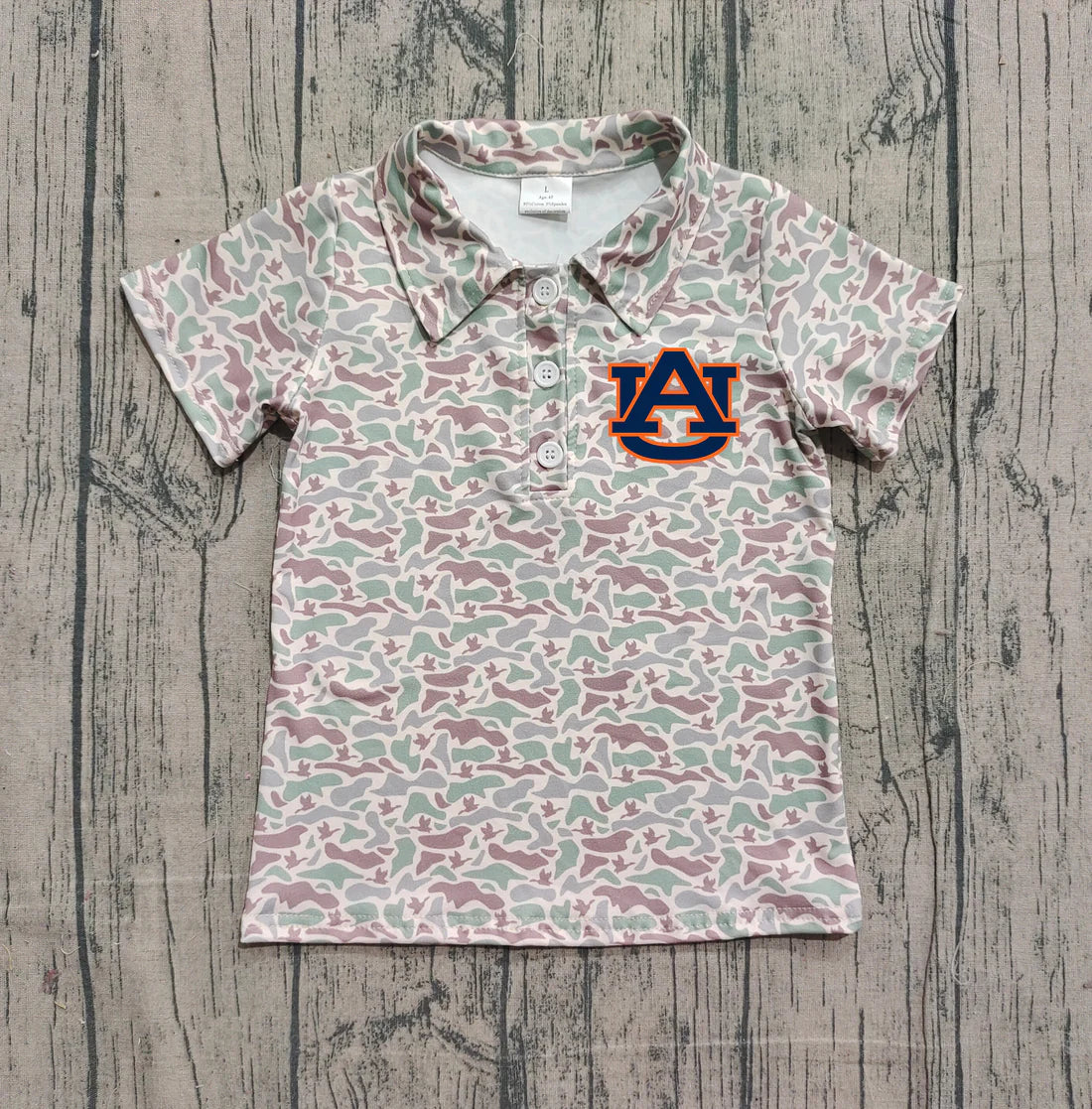 (Custom Design Preorder MOQ 5 Each Item) Team's Auburn Duck Green Camo Print Short Sleeve Polo Top Mom and Me Matching Clothes