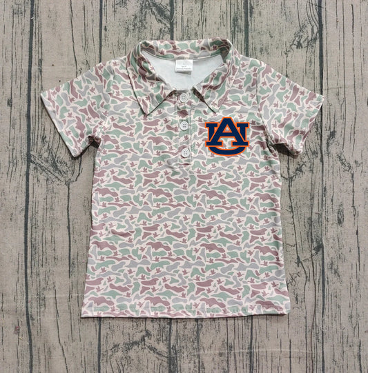 (Custom Design Preorder MOQ 5 Each Item) Team's Auburn Duck Green Camo Print Short Sleeve Polo Top Mom and Me Matching Clothes