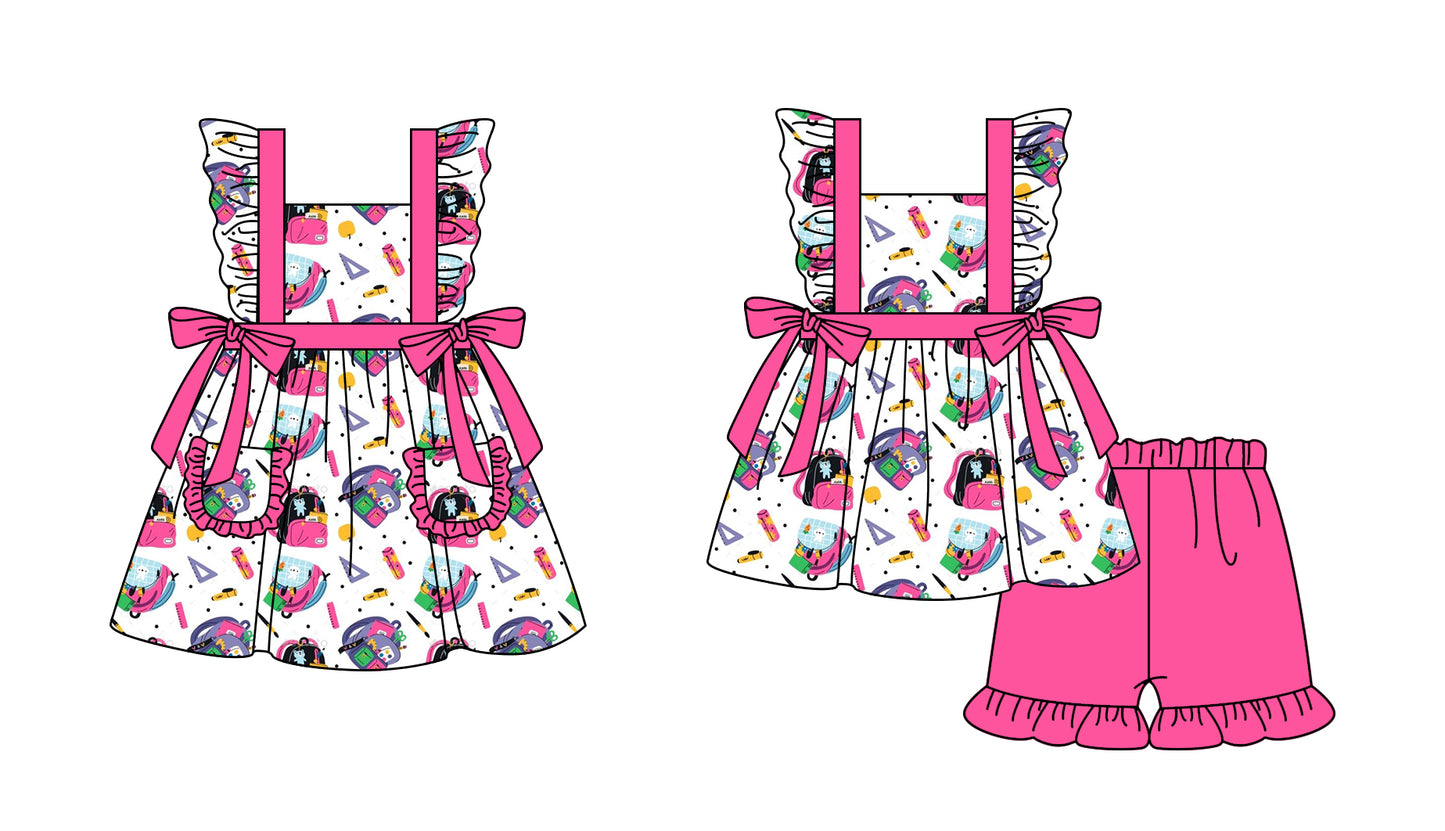 1.6(Custom Design Preorder MOQ 5 Each Design)  Pen Bag Print Girls Back to School Matching Clothes Sisters Wear