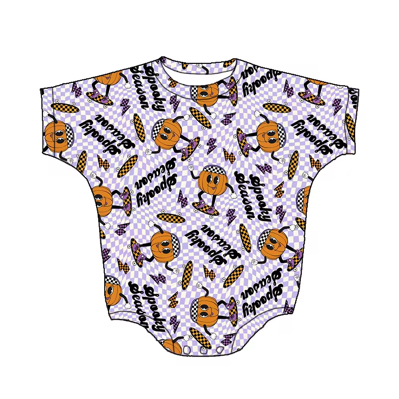 (Custom Design Preorder MOQ 5) Pumpkin Plaid Flash Print Baby Fall Romper