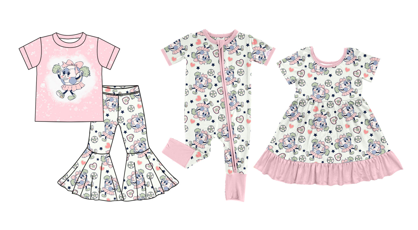 11.4(Custom Design Preorder MOQ 5 Each Design) Soccer Print Girls Summer Matching Clothes Sisters Wear