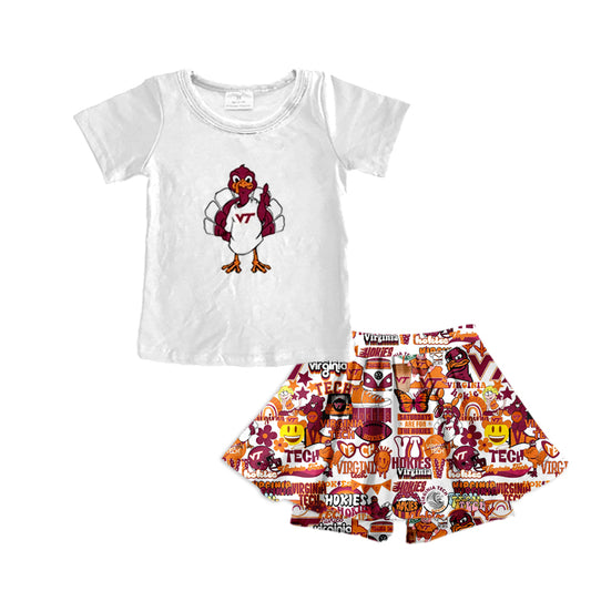 (Custom Design Preorder MOQ 5) Team's VT Wine Butterfly Print Skirts With Shorts Girls Summer Clothes Sets