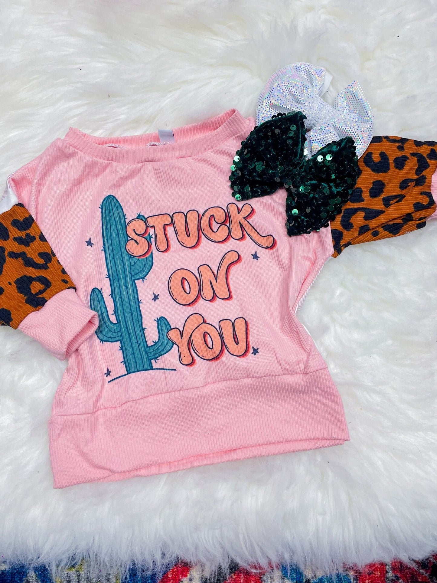 (Custom Design Preorder MOQ 5) Cactus Stuck on You Print Girls Tee Shirts Top