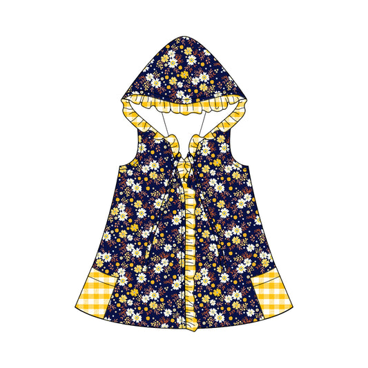 (Custom Design Preorder MOQ 5)  Daisy Print Girls Hooded Swimming Coverup