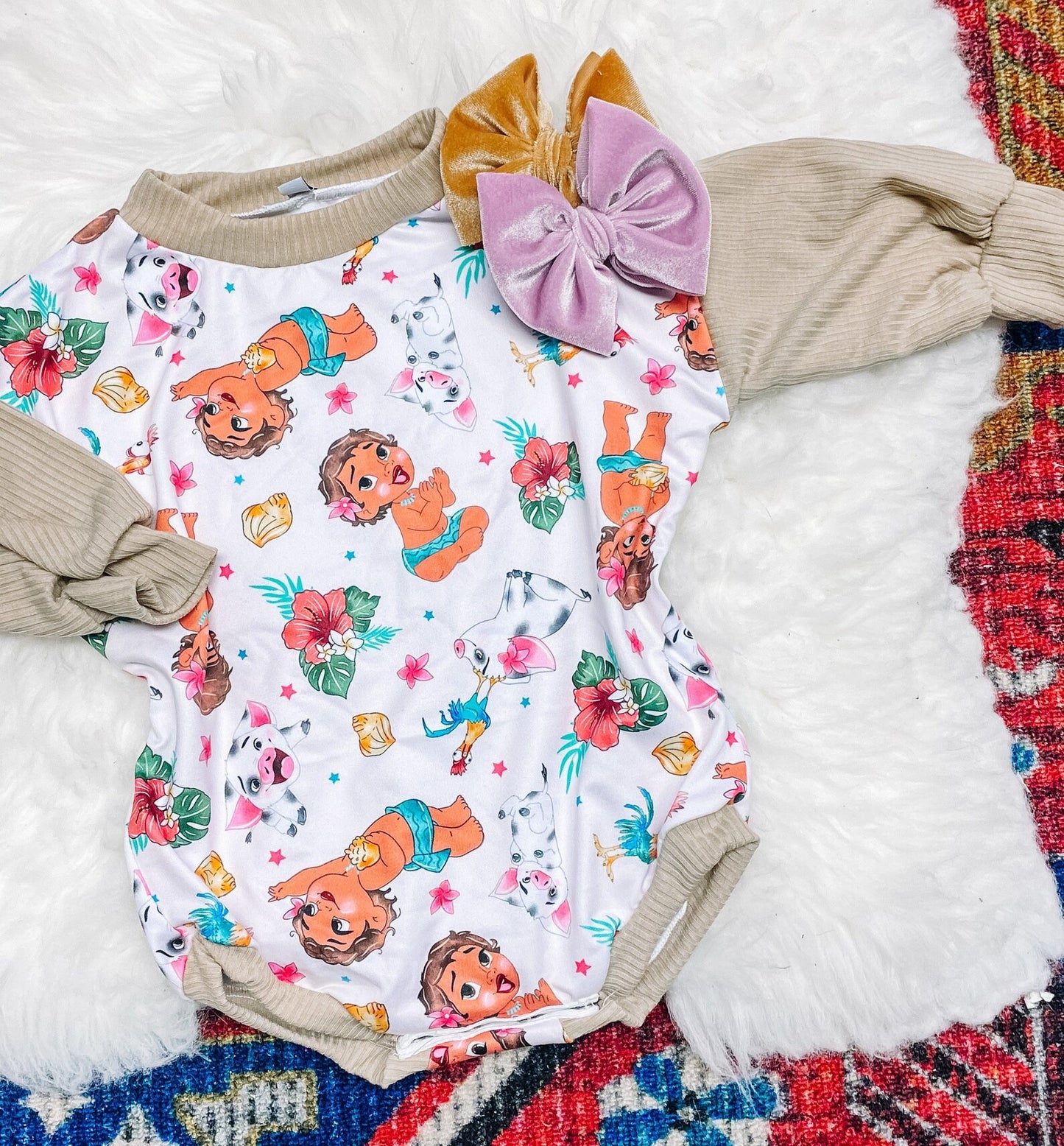 (Custom Design Preorder MOQ 5) Cartoon Figure Flowers Print Baby Girls Romper