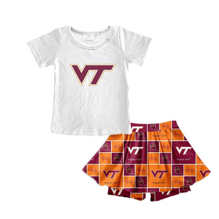 (Custom Design Preorder MOQ 5) Team's VT Wine Plaid Print Skirts With Shorts Girls Summer Clothes Sets