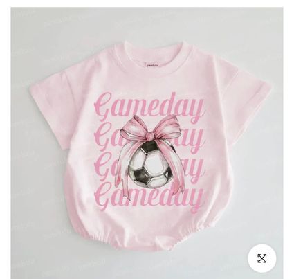 (Custom Design Preorder MOQ 5)  Gameday Pink Soccer Print Baby Girls Summer Romper