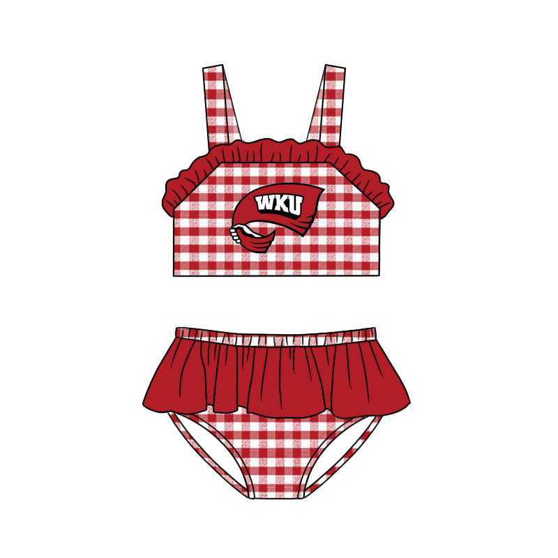 (Custom Design Preorder MOQ 5)  Team's WKU Print Girls 2 Pieces Swimsuits