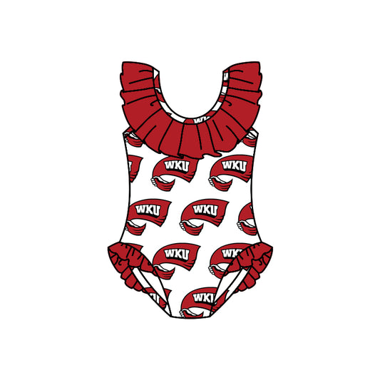 (Custom Design Preorder MOQ 5)  Team's WKU Print Girls 1 Piece Swimsuits