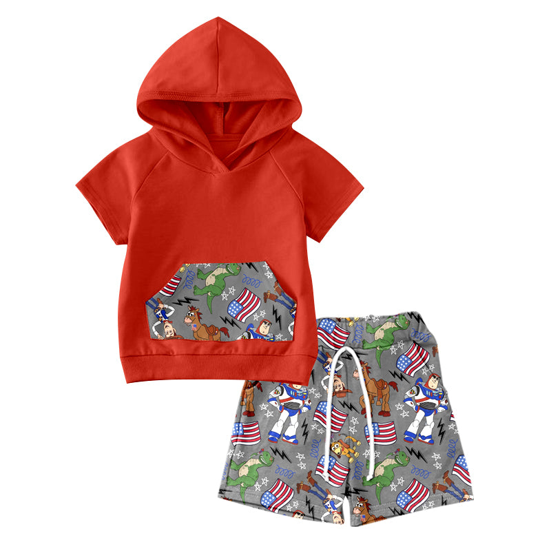 (Custom Design Preorder MOQ 5) Howdy Freedom Cartoon Toys Print Boys 4th of July Clothes Set