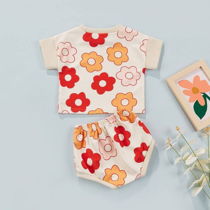 (Custom Design MOQ 5) Flowers Print Baby Girls Summer Bummie Sets