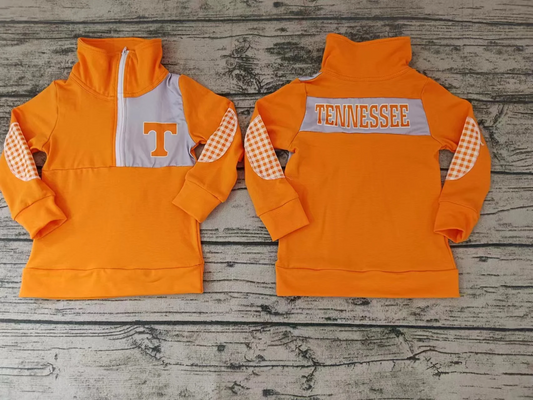 (Custom Design Preorder MOQ 5) Team's Orange Tennessee Print Boys Long Sleeve Zipper Pullover Top