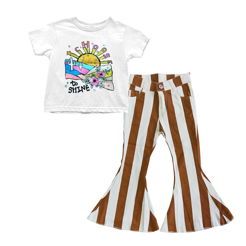 (Custom Design Preorder MOQ 5) CHOOSE TO SHINE Top Stripes Jeans Girls Valentine's Clothes Set