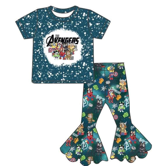 (Custom Design Preorder MOQ 5) Cartoon Dog Hero Print Girls Clothes Set