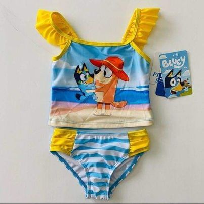 (Custom Design Preorder MOQ 5)  Cartoon Dog Print Girls 2 Pieces Swimsuits