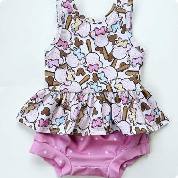 (Custom Design Preorder MOQ 5) Cartoon Mouse Top Dots Shorts Baby Girls Summer Bummie Sets