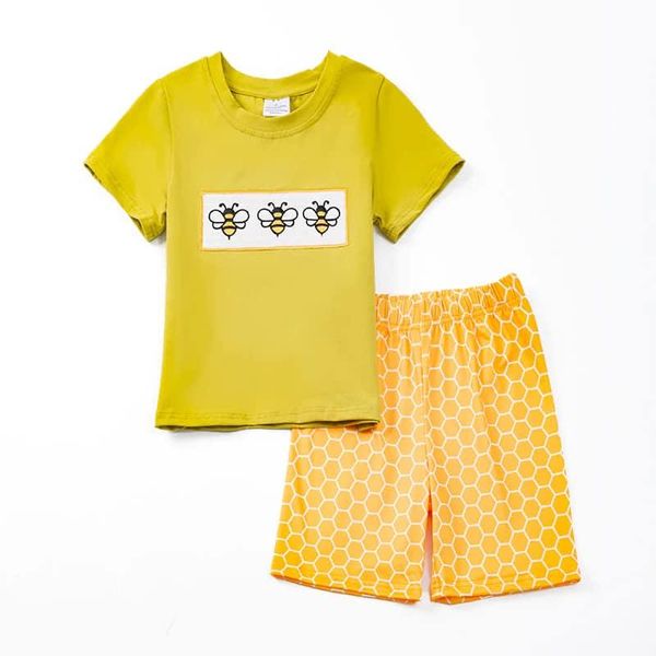 (Custom Design Preorder MOQ 5)  Bee Print Boys Summer Clothes Set