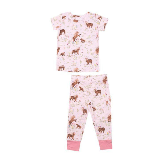 (Custom Design Preorder MOQ 5)  Horse Flowers Print Girls Pajamas Clothes Set