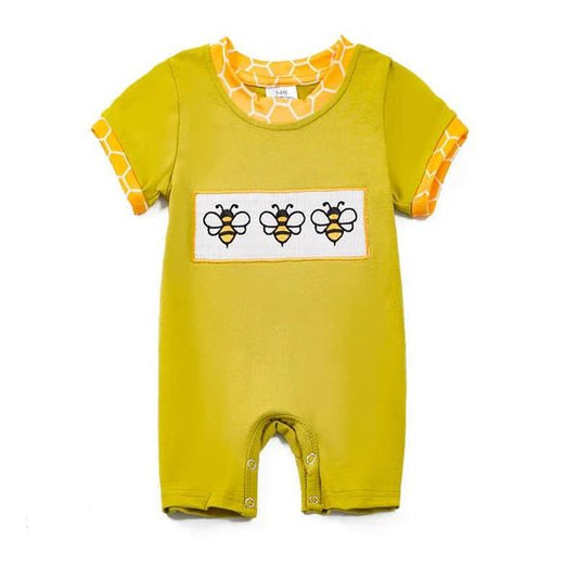 (Custom Design Preorder MOQ 5) Bee Print Baby Boys Summer Romper